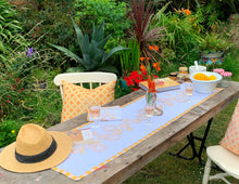 Load image into Gallery viewer, Carrageen Dream Table Runner in yellow and beige on white on 100% Irish Linen. 140cm x 40cm. Designbybell.ie