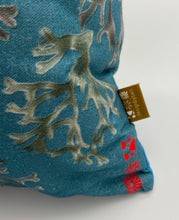 Load image into Gallery viewer, Luxe Cushion Carrigeen Dream seaweed motif on Linen/Cotton in Sky Blue  designed by Karen Bell designbybell and printed and made in IReland sustainably on ecofriendly pigment inks