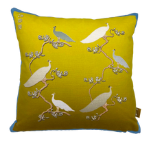 Load image into Gallery viewer, Peacocks Muster in Shades of White & Mustard Ombré on Linen Cotton