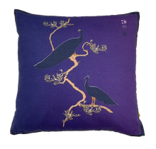 Load image into Gallery viewer, Peacocks Preen in Deep Purple on Linen/Cotton