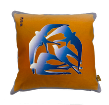 Load image into Gallery viewer, Swallows Wheel in Blue & Burnt Orange Ombré  on Linen Cotton