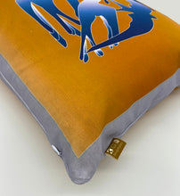 Load image into Gallery viewer, Swallows Wheel in Blue & Burnt Orange Ombré  on Linen Cotton