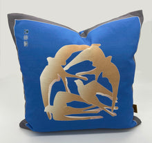 Load image into Gallery viewer, Swallows Wheel in Cerulean Blue & Sand on Linen Cotton